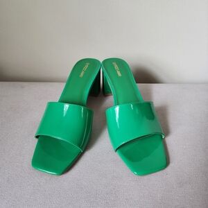 Green Patent Leather Slide Sandals